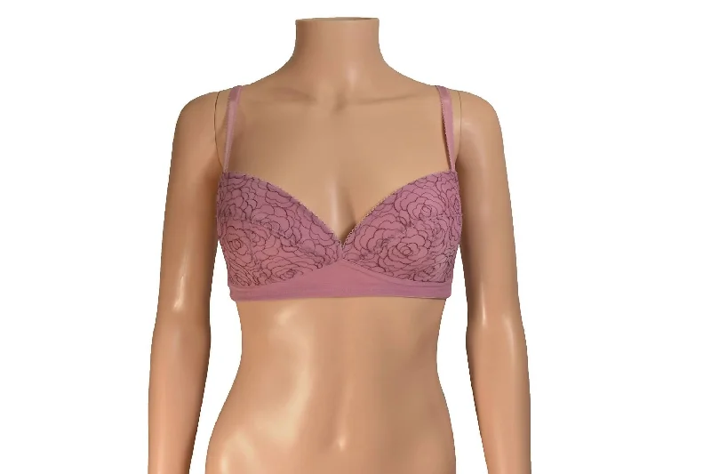 Adjustable Strap Underwiredbfloral Padded Bra In Pink