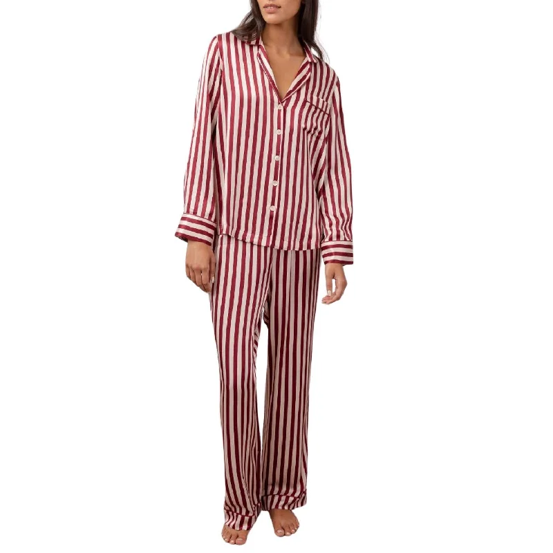 Alba Silky Pajama Set In Blush/wine Stripe