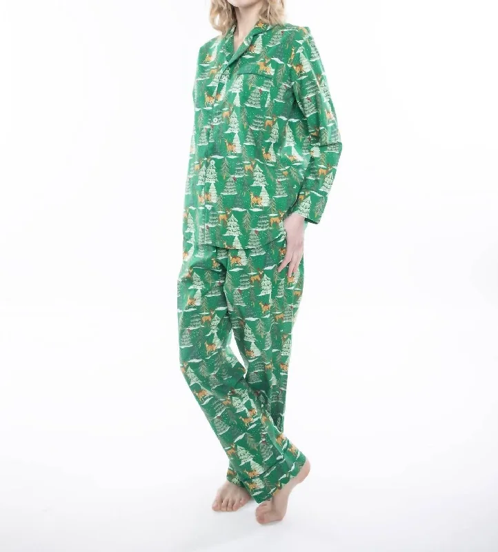 Deer Jamas Long Sleeve Pajama Set In Green