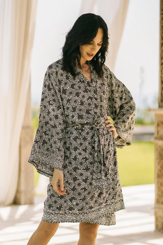 Nebula in Pewter Pewter Grey Batik Short Rayon Robe