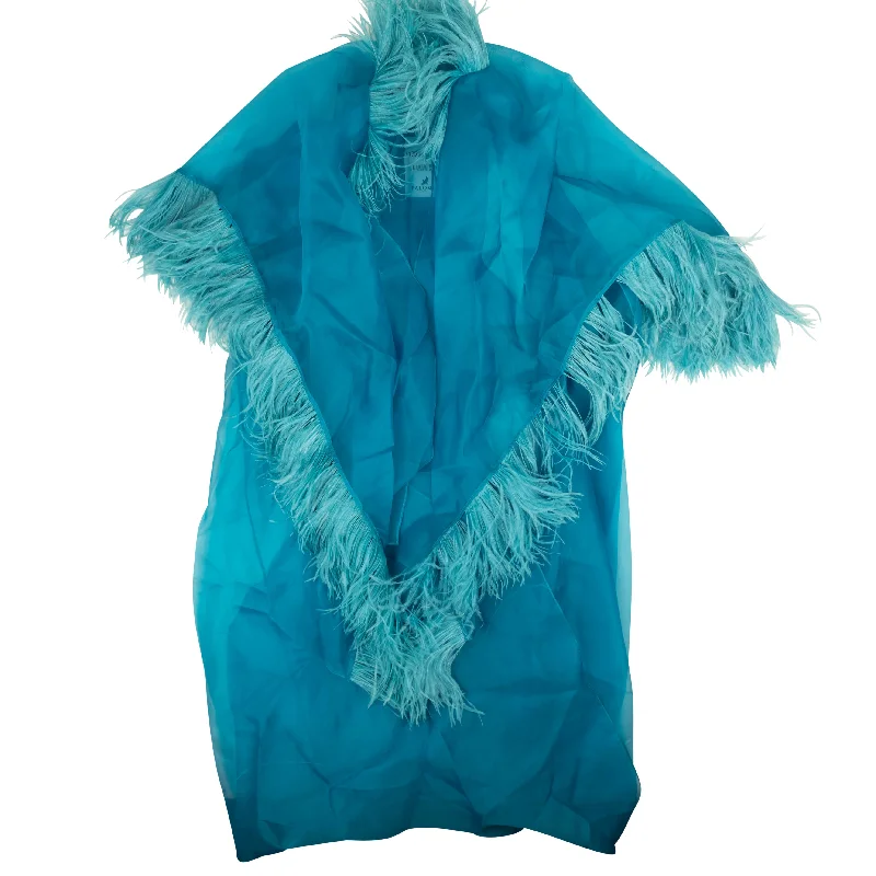 Palomo Feather Trim Silk Robe - Blue/Green