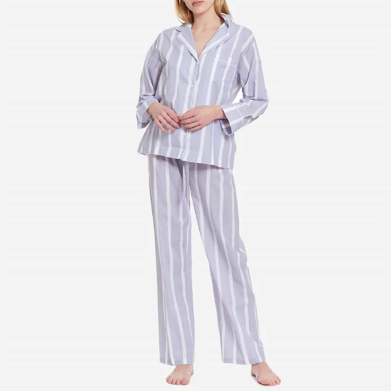 Women's Stripe Long Pj Set In Powder Blue