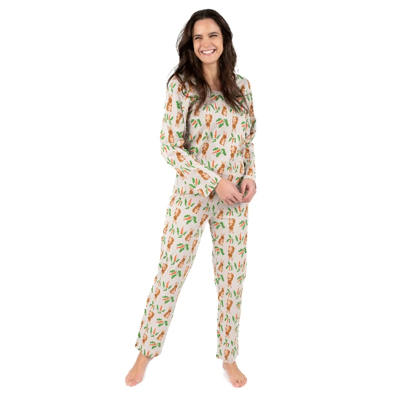 Womens Two Piece Cotton Loose Fit Pajamas Rabbit