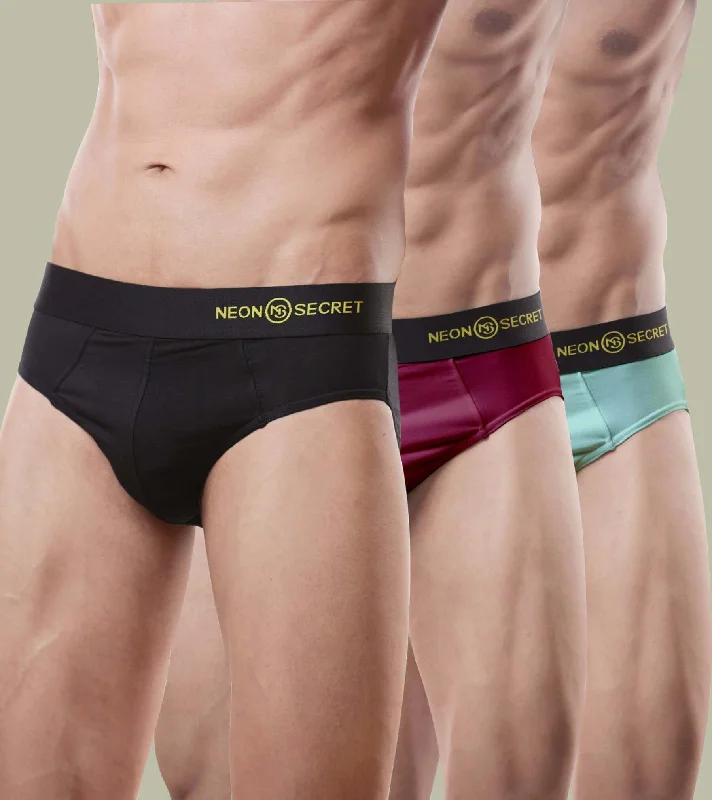 Men's Breathable Briefs- Pack of 3 (Midnight Black, Claret, Spear Mint)