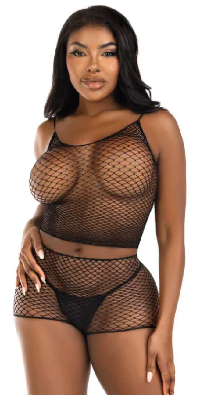 81662 2 pc twist net tank top and boy shorts by Leg Avenue