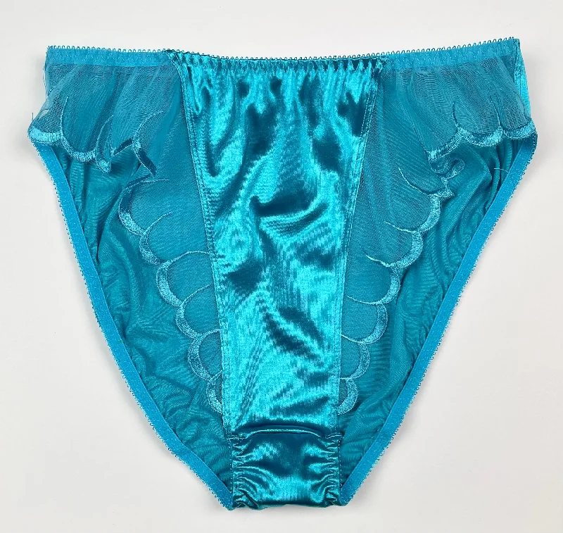 High Leg Satin Panty Mesh Accents