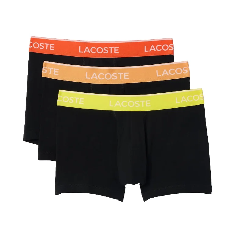 Lacoste Mens Casual Cotton Stretch Contrast Waistband Trunks - Black/Watermelon-Pineapple