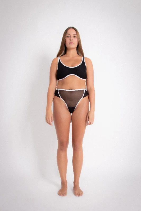 Mesh High G Brief - White on Black (PO)