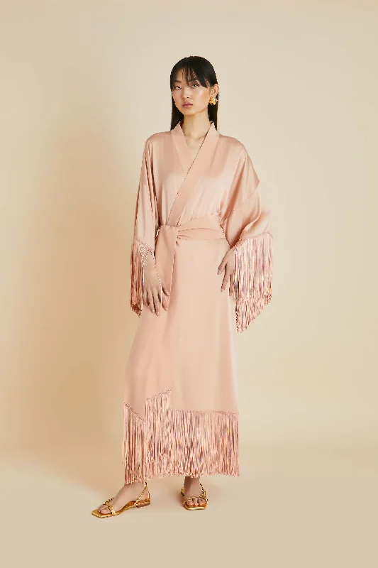 Amina Shell Pink Fringed Robe in Sandwashed Silk