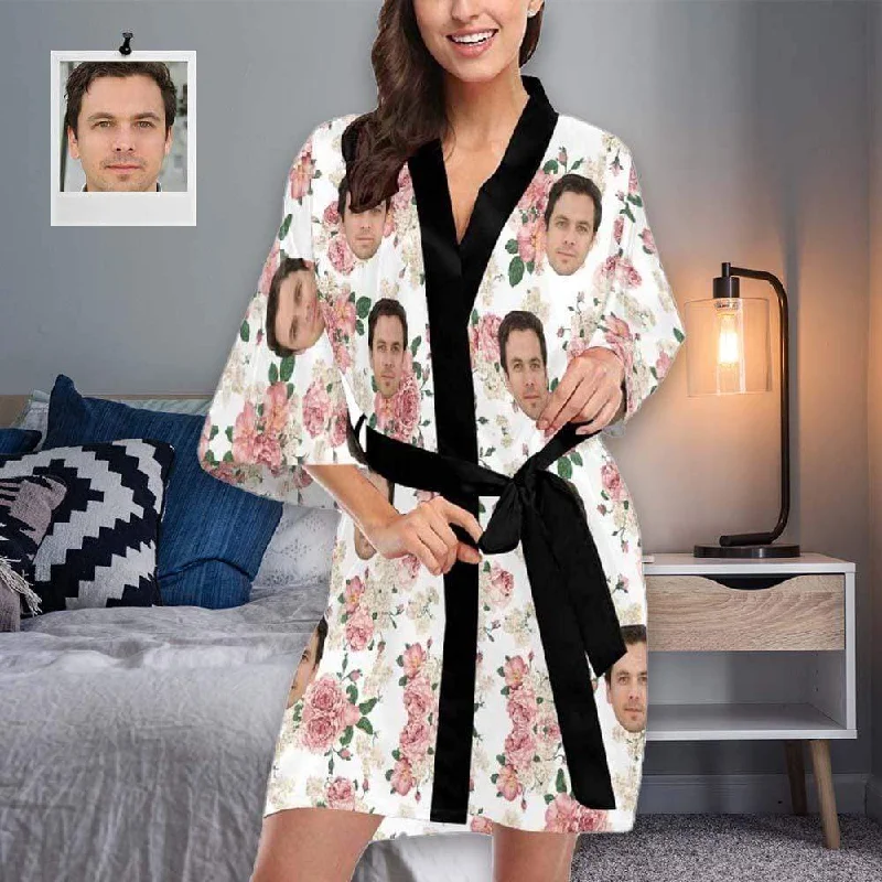 Custom Face Pajama Robe Peony Personalized Pajamas with Pictures for Women