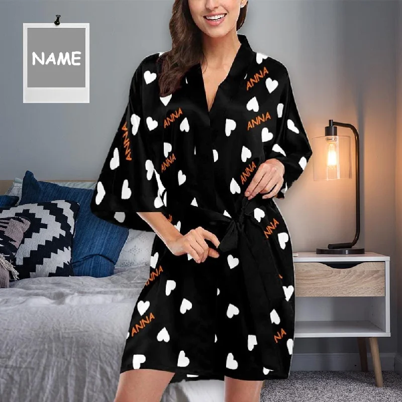 Custom Name Pajama Robe Heart Black Personalized Pajamas with Pictures for Women