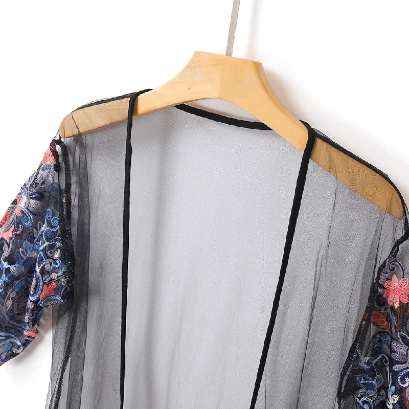 Floral Embroidery Mesh Kimono