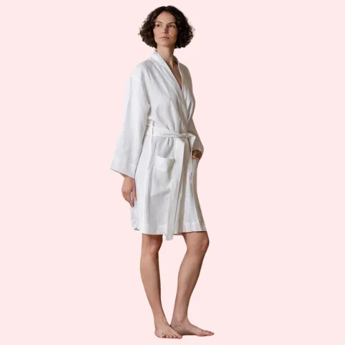 French Daina Linen Bath Robe Natural Genova