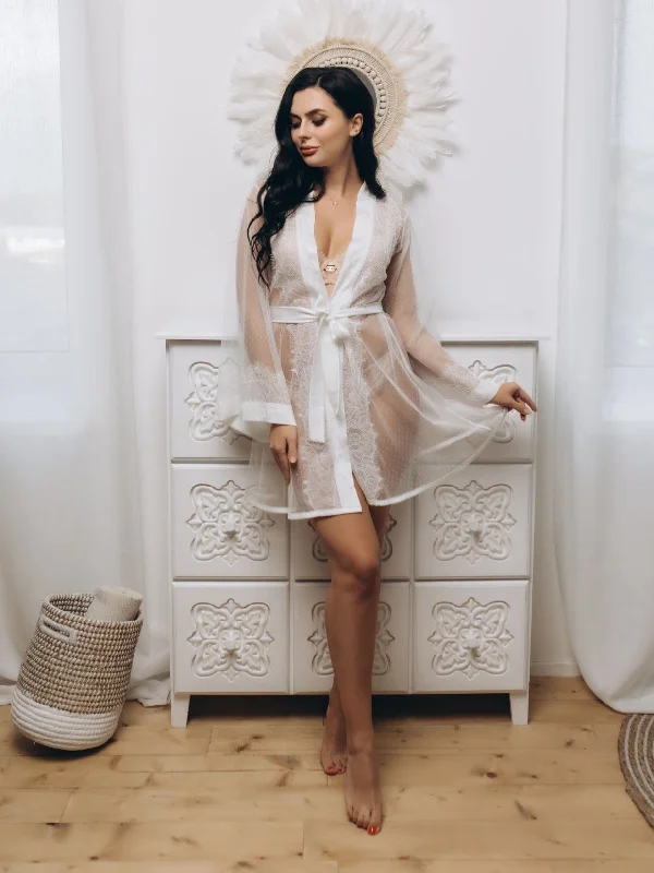 See through robe with lace Handmade