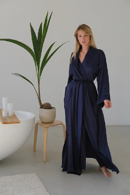 Long Silky Robe with Shawl Collar