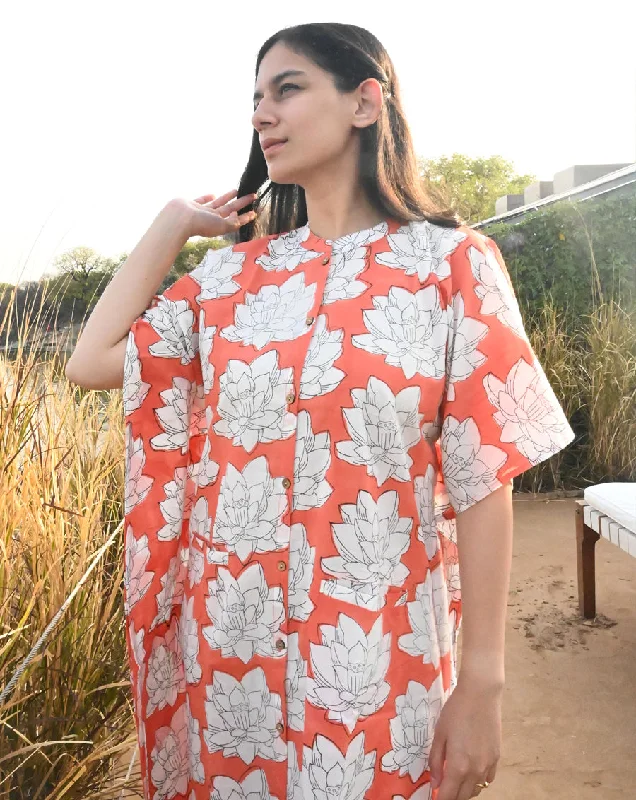 Mallika Hand Block Printed Cotton Midi Kaftan Shirt