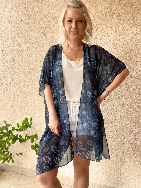 Navy Paisley kimono - 3 lengths