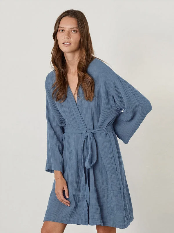 Robe de Chambre Femme Hiver en Coton ""Bleu""