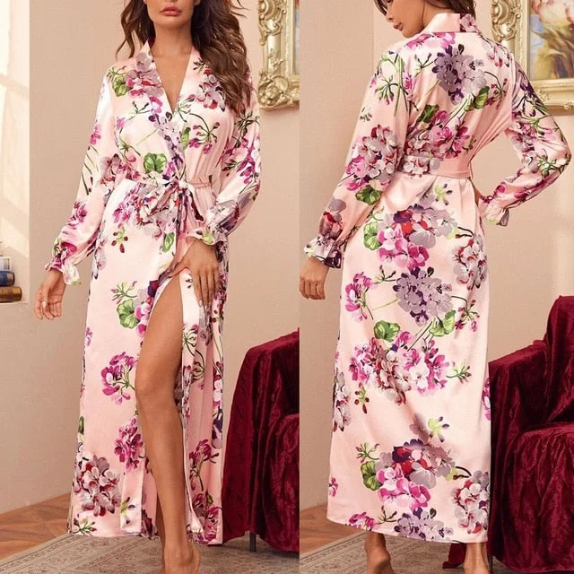 Satin Silk Floral Bathrobes