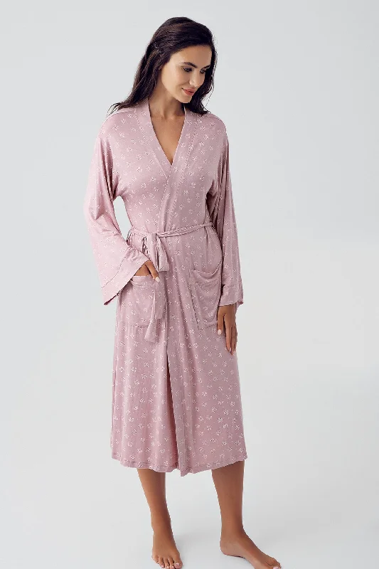 Shopymommy 15505 Patterned Maternity Robe Powder