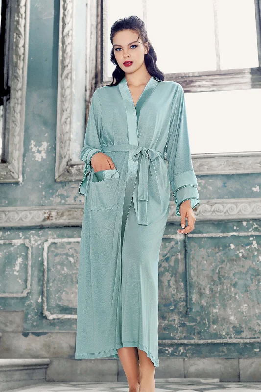 Shopymommy 8600 Satin Bias Maternity Robe Green