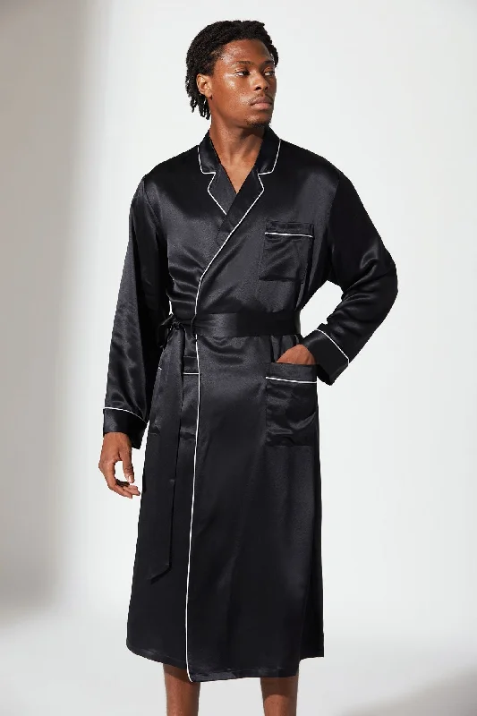 Men's Classic V-neck Long Sleeves Silk Robe