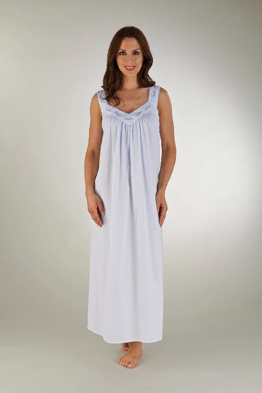 Lavender Embroidered Sleeveless Woven Cotton Nightdress