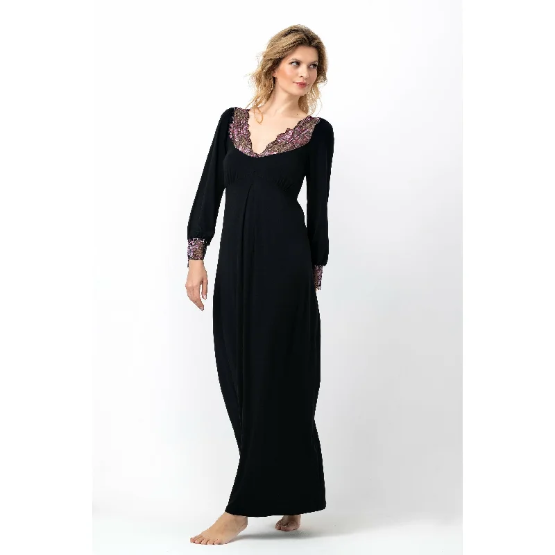 Black Nightdress with Pink Floral Lace 3702