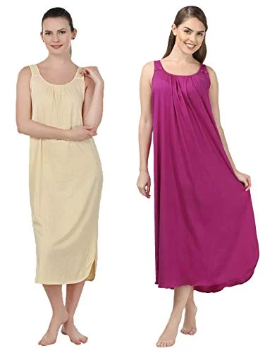 BLAZON Women's Cotton Nighty Slip - Set of 2 (Skin & Vivid Violet)