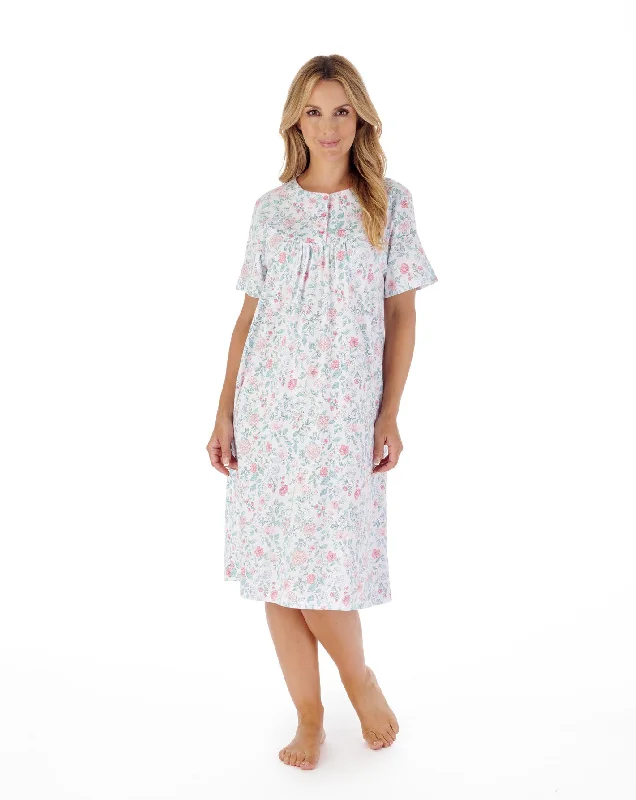 42"" Trailing Floral Print Cotton Jersey Nightdress