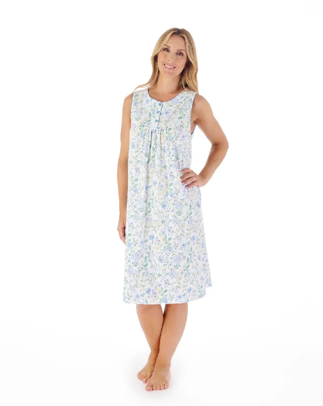 40"" Trailing Floral Print Cotton Knit Nightgown