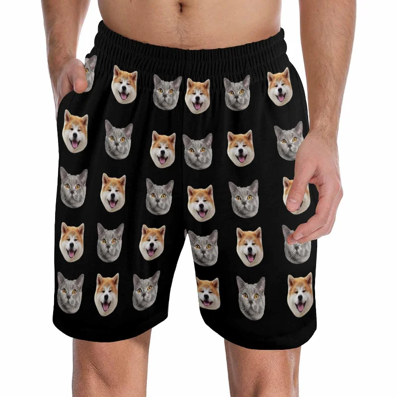 Custom Face Men's Pajama Shorts Personalized Pet Sleepwear Shorts