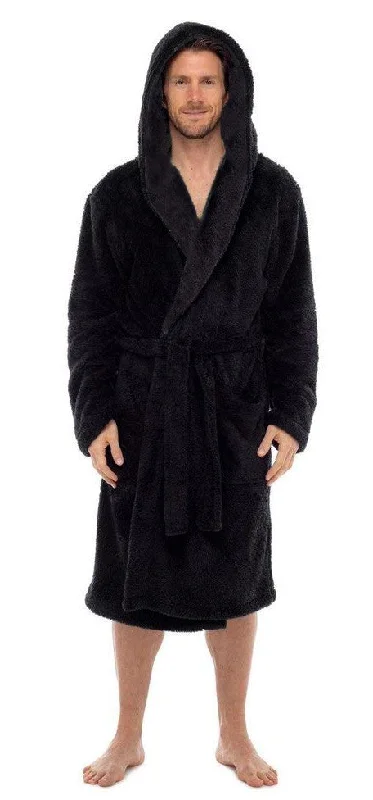 Fleece Bathrobes - Hooded Black