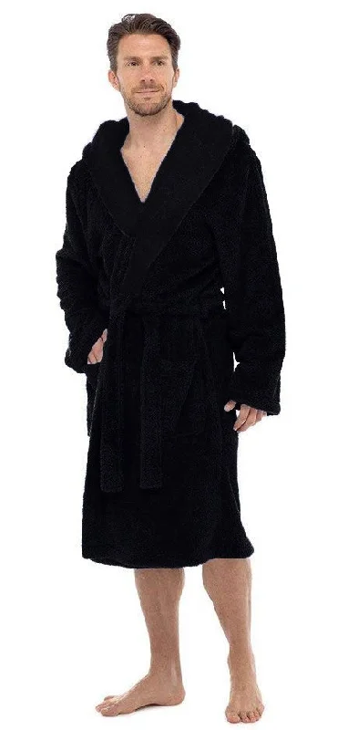 Fleece Bathrobes - Hooded Black