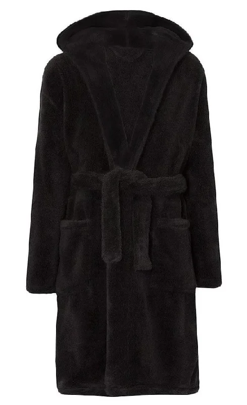 Fleece Bathrobes - Hooded Black