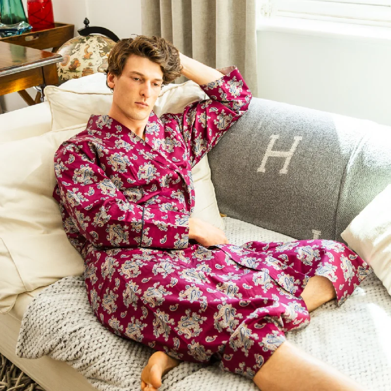 Lightweight Men's Dressing Gown - Gatsby Paisley Wine