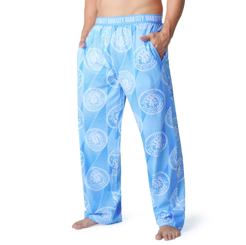 Manchester City FC Mens Pyjama Bottoms - Light Blue