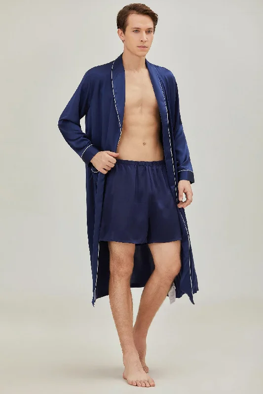 2PCS Men‘s Pure Silk Robe & Shorts Set