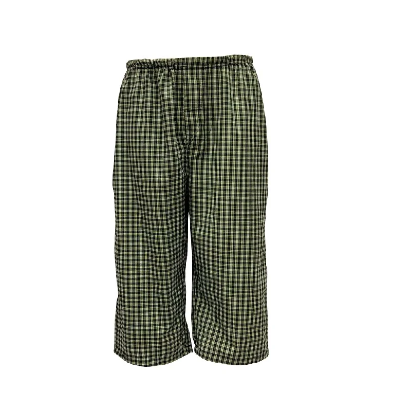 Men's 3/4 Pants Black And White Check With Green Detail