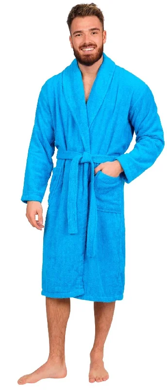 Mens Aqua Cotton Towelling Shawl Collar Bathrobe