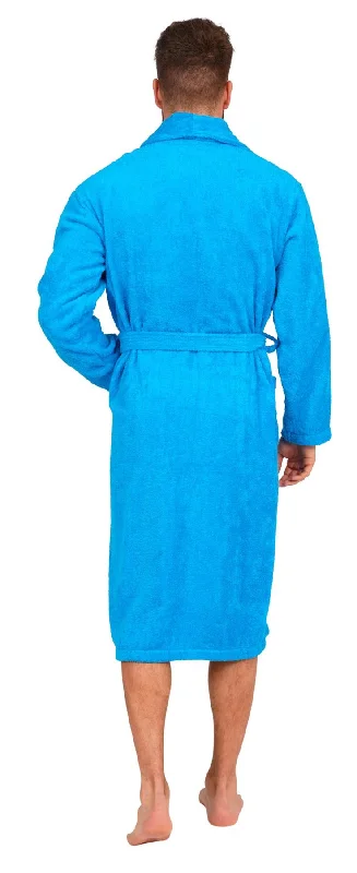 Mens Aqua Cotton Towelling Shawl Collar Bathrobe