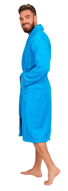 Mens Aqua Cotton Towelling Shawl Collar Bathrobe