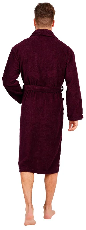 Mens Aubergine Cotton Towelling Shawl Collar Bathrobe