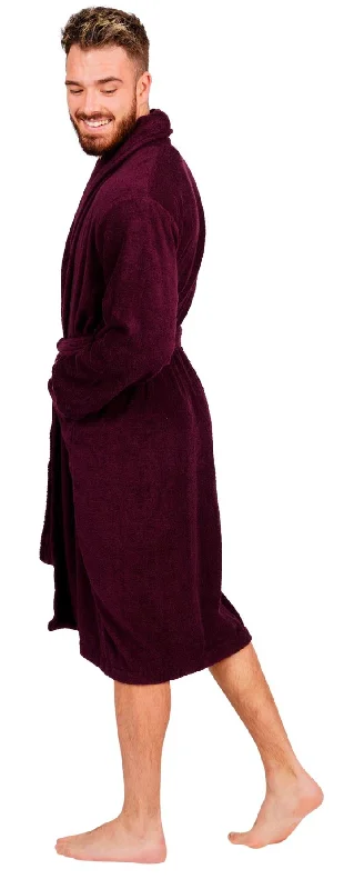 Mens Aubergine Cotton Towelling Shawl Collar Bathrobe