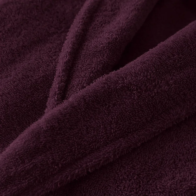 Mens Aubergine Cotton Towelling Shawl Collar Bathrobe