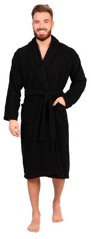 Mens Black Cotton Towelling Shawl Collar Bathrobe