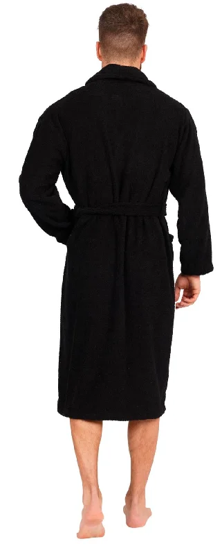 Mens Black Cotton Towelling Shawl Collar Bathrobe