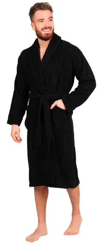 Mens Black Cotton Towelling Shawl Collar Bathrobe