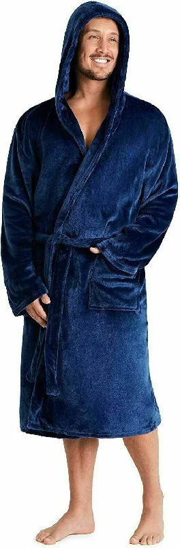 Mens Dressing Gown Super Soft, Mens Fleece Robe with Hood