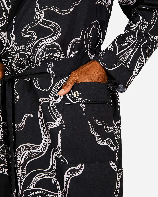 Men's dressing gown - Octopus Black